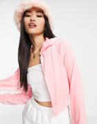 Monki Nomi Recycled Polyester Velvet Zip Up Hoodie In Pink - Part Of A Set