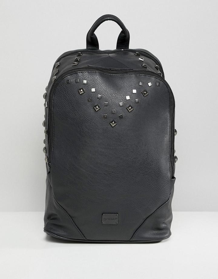 Spiral Balmoral Backpack In Faux Leather With Studs - Black