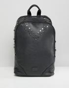 Spiral Balmoral Backpack In Faux Leather With Studs - Black