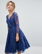 Chi Chi London Lace Overlay Midi Dress - Navy