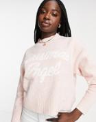 Miss Selfridge 'christmas Angel' Slogan Knit Sweater In Pale Pink-black