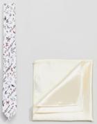 Gianni Feraud Libery Print Animal Tie And Plain Pocket Sqaure - Cream