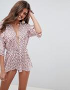 Boohoo Printed Romper With Plunge Neck - Multi