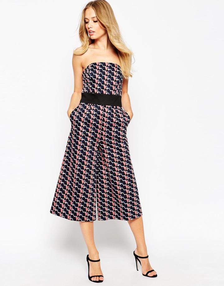 Asos Bandeau Jumpsuit In Geo Print - Multi