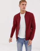 Asos Design Bomber Jersey Jacket In Burgundy-red