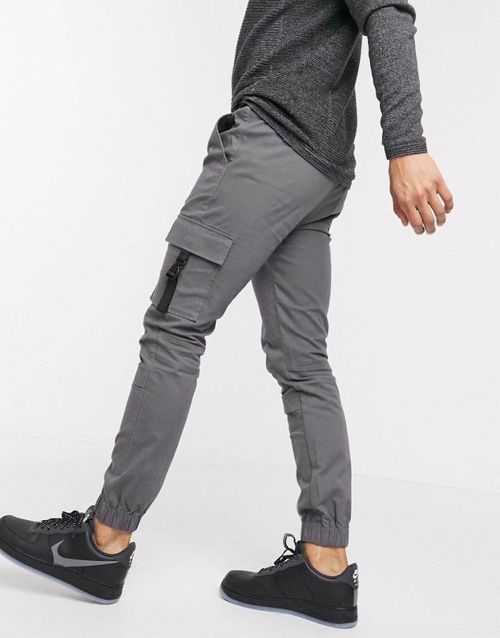 Asos Design Super Skinny Cargo Cuffed Sweatpants In Washed Black