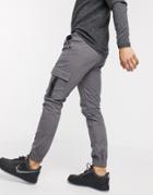 Asos Design Super Skinny Cargo Cuffed Sweatpants In Washed Black