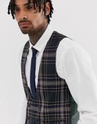 Devils Advocate Winter Check Skinny Fit Suit Vest - Green