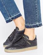 Adidas Originals Black Leather Gazelle Sneakers With Gum Sole - Black