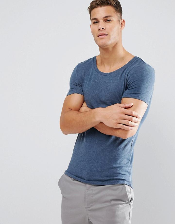 Asos Extreme Muscle Fit Scoop Neck T-shirt In Blue - Blue