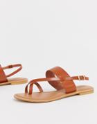 Asos Design Flisse Leather Flat Sandals - Tan