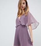 Asos Design Petite Flutter Sleeve Mini Dress With Pleat Skirt - Multi