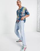Pull & Bear Shirt In Multi Color Wash Print-blues