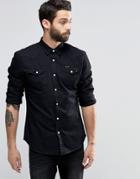 Religion Denim Shirt With Press Stud Buttons - Black