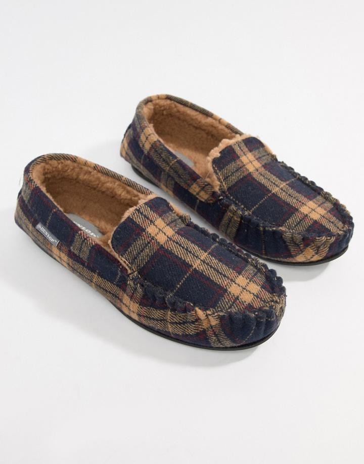 Dunlop Check Moccasin Slipper - Navy
