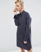 Asos Cotton Shirt Dress With Oversized Cuff In Pinstripe - Multi