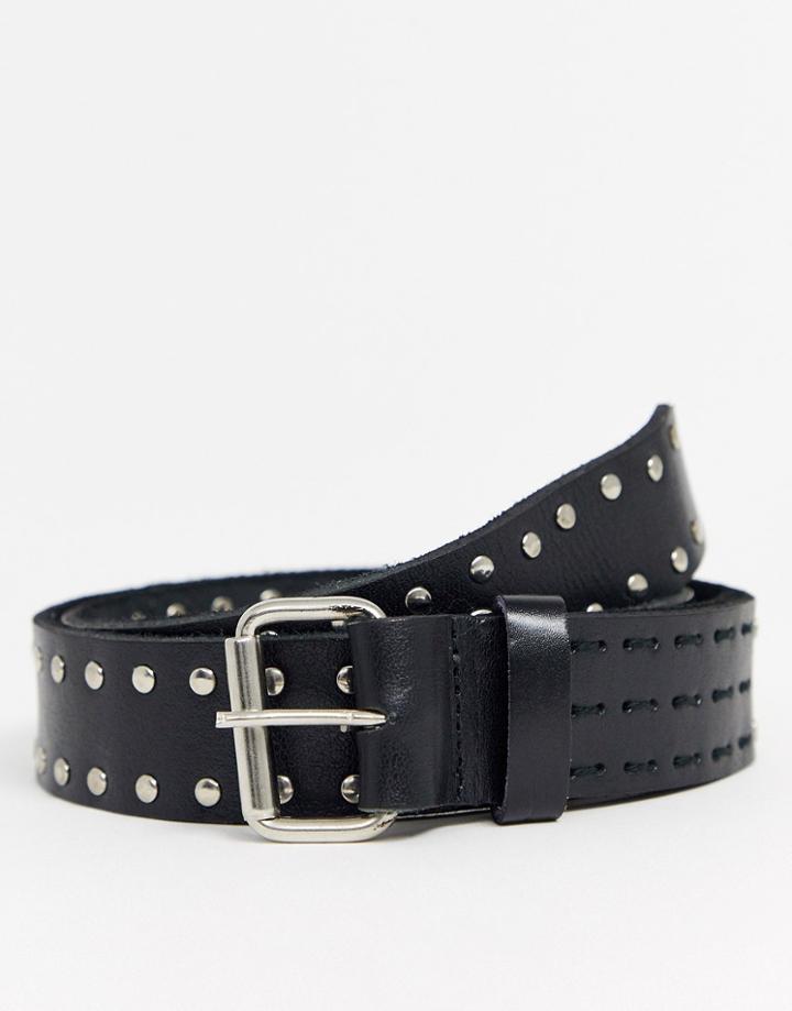 Bolongaro Trevor Vent Studded Leather Belt-black