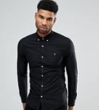 Farah Tall Skinny Fit Button Down Oxford Shirt In Black - Black
