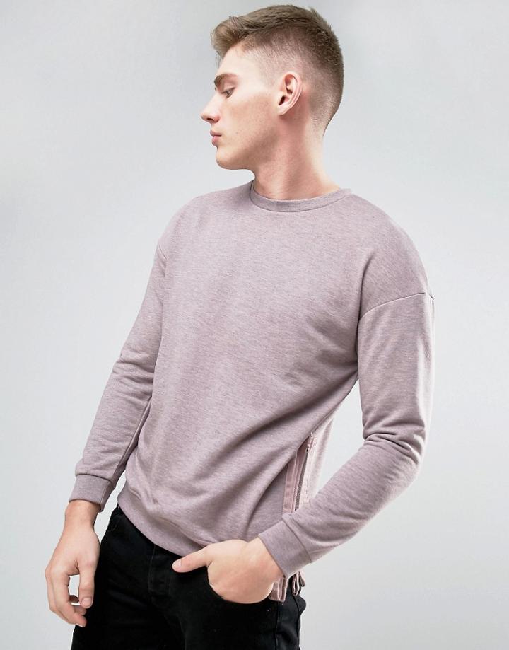Jack & Jones Originals Sweatshirt With Zip Seam In Drop Shoulder - Pin