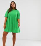 Asos Design Curve Roll Sleeved Rib Jersey Smock Dress - Green