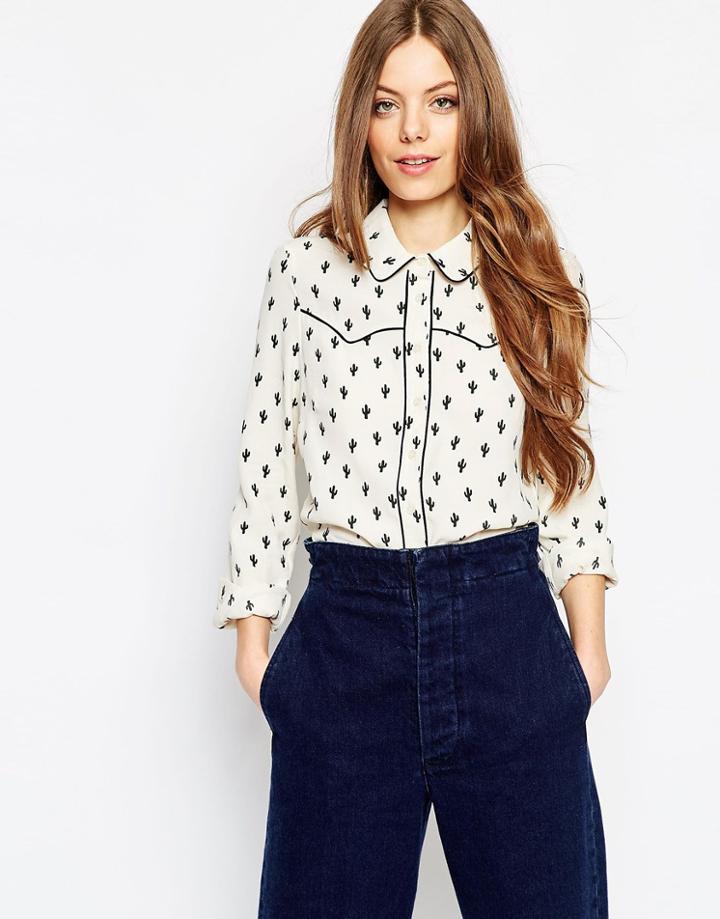 Asos Western Blouse In Cactus Print - Ivory
