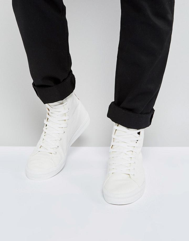 Bershka High Top Sneakers With Red Heel - White