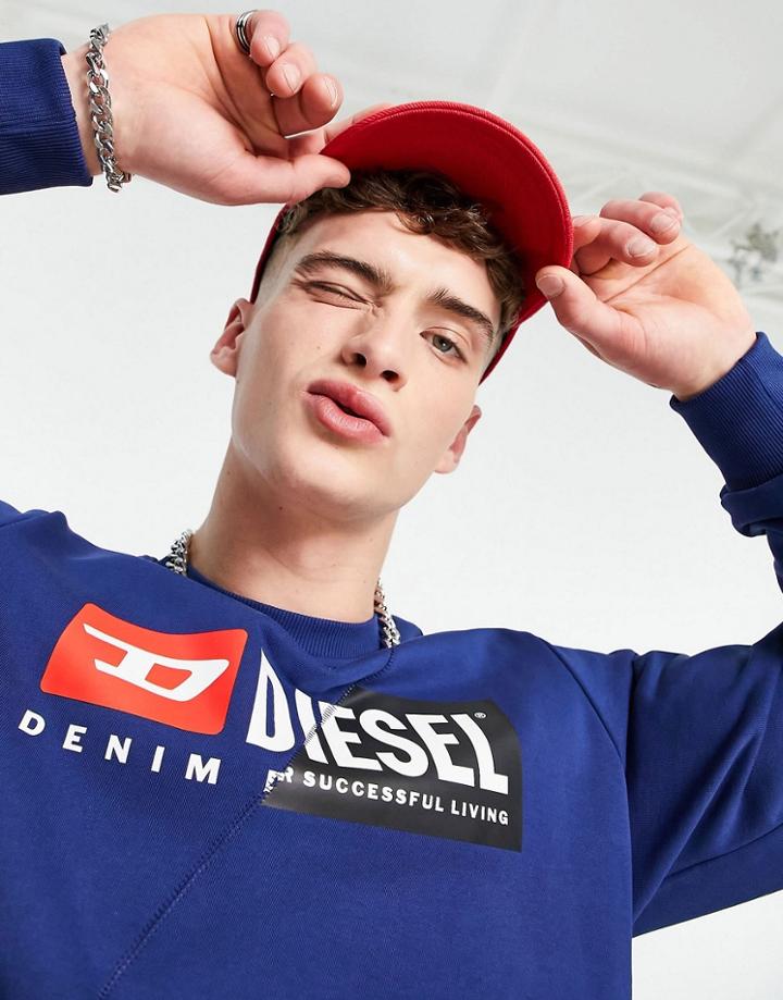 Diesel S-girk-cuty Split Logo Crew Neck Sweatshirt In Green