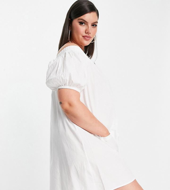 Asos Design Curve Off Shoulder Button Through Swing Romper In White
