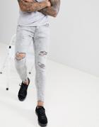 Bershka Super Skinny Jeans In Gray With Knee Rips - Gray