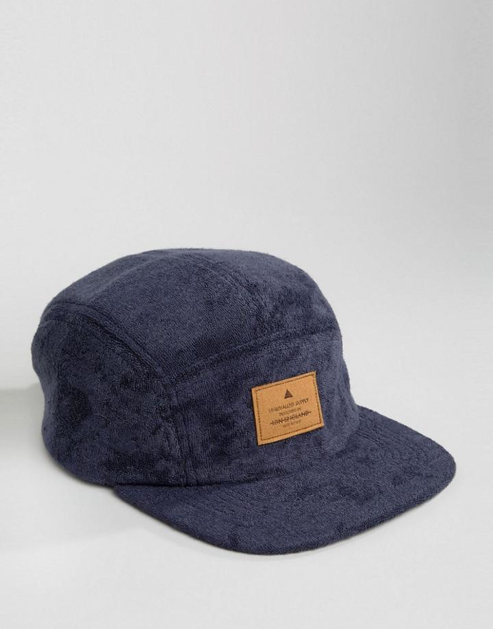 Asos 5 Panel Cap In Navy Towelling - Navy