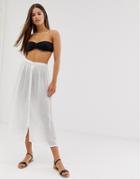 Anmol Button Through Beach Skirt-white
