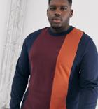 Asos Design Plus Organic Long Sleeve T-shirt With Vertical Color Block In Navy