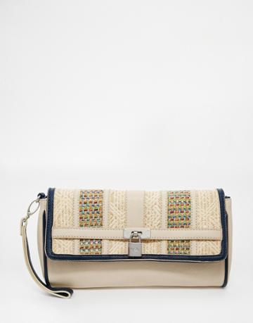 Carpisa Clutch Bag With Straw Effect Panel Detail - Blue