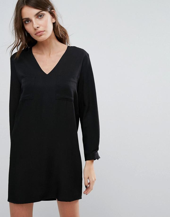 Neon Rose V Neck Dress - Black