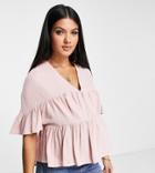 Asos Design Maternity Tiered Smock Top With Frill Sleeve In Dusky Pink