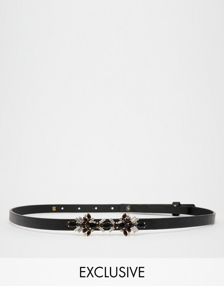 Johnny Loves Rosie Occasion Belt In Black With Jewels - Black