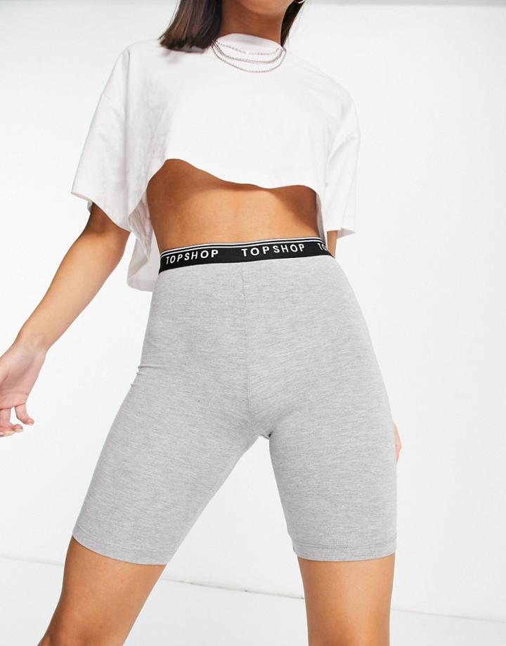 Topshop Branded Waistband Legging Short In Gray-grey