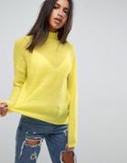Asos Sweater With High Neck In Mohair Blend - Yellow