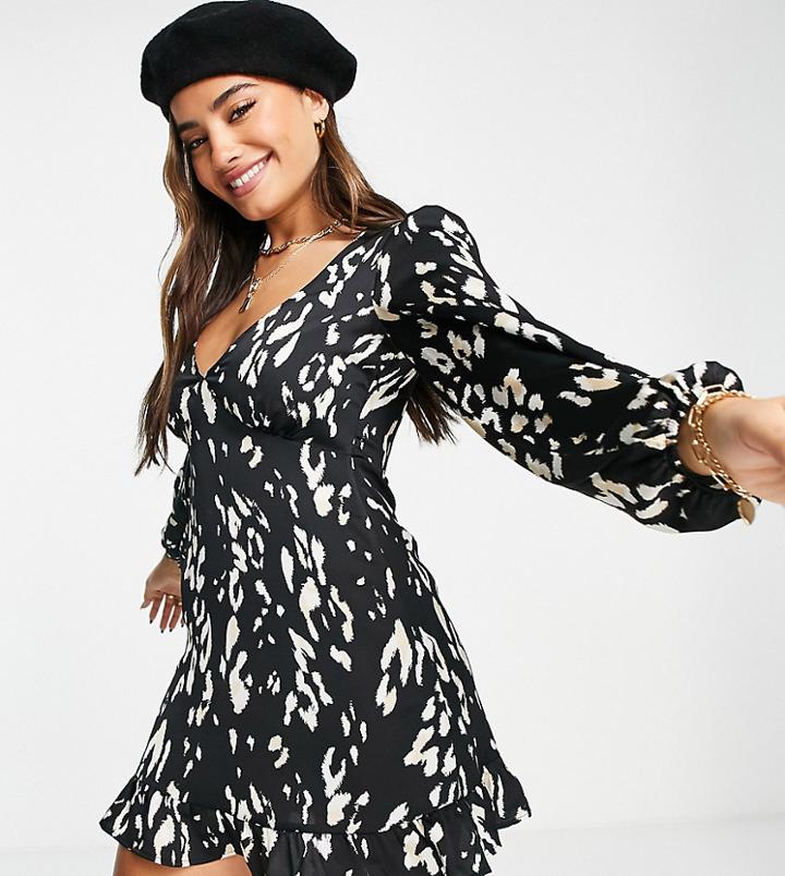 Stradivarius Satin V-neck Tea Dress In Abstract Mono Print-multi