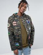 Reason Camo Parka In Dip Dye With Patches - Green
