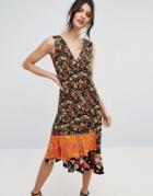 Warehouse Ditsy Floral Ruffle Hem Midi Dress - Multi