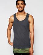 Asos Longline Tank With Camo Print Hem Panel - Black