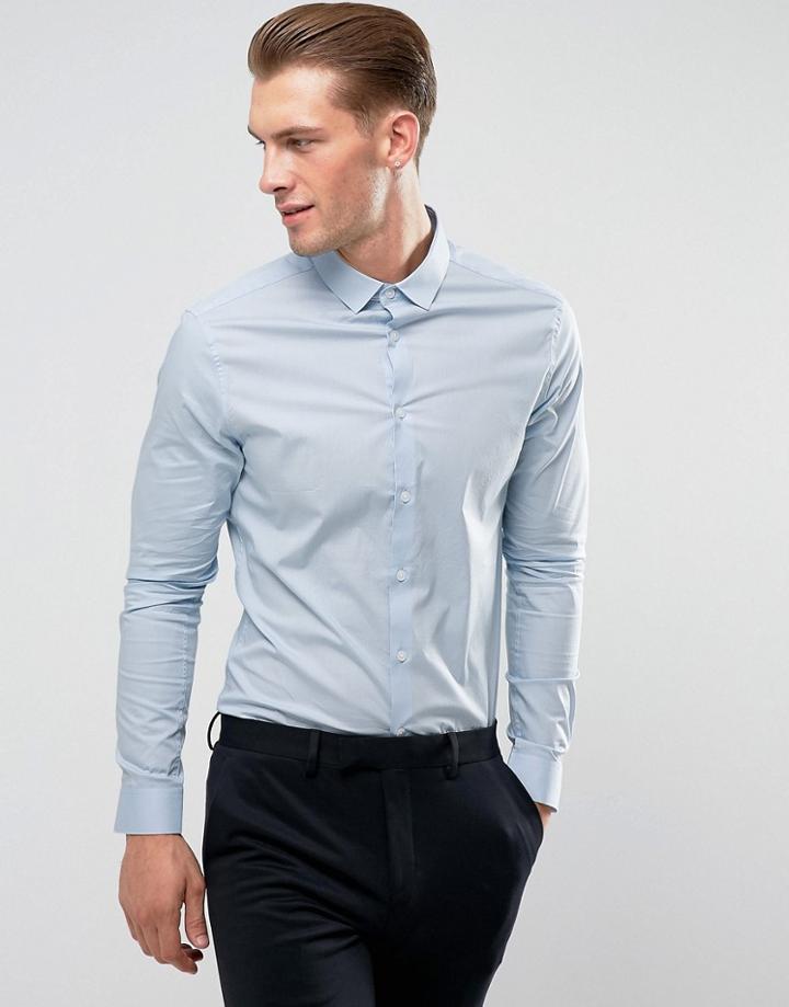 Asos Skinny Shirt In Sky Blue - Blue