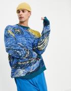 Asos Design Van Gogh Jacquard Knit Sweater In Blue-blues