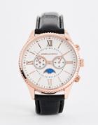 Asos Design Watch In Black And Rose Gold With Sub Dials And Roman Numerals - Black