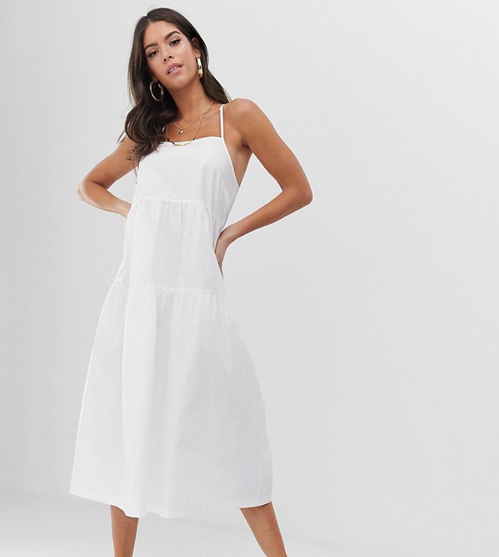 Collusion Tall Tiered Cami Smock Midi Dress - White