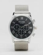 Reclaimed Vintage Chronograph Mesh Strap Watch In Silver - Silver