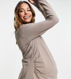 Asos Design Maternity Ultimate T-shirt With Long Sleeve In Cotton Blend In Sand - Beige-neutral