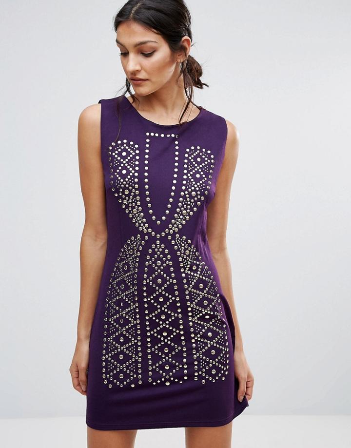 Pussycat London Studded Bodycon Dress - Purple
