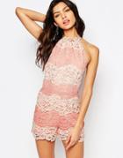 Foxiedox Bella Paneled Lace Romper - Mona Rose
